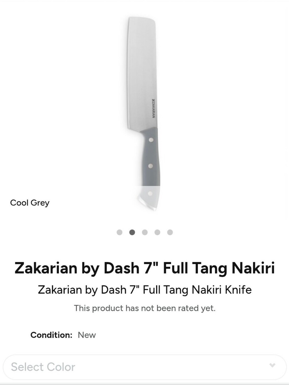 Zakarian by Dash 7" Full Tang Nakiri Knife - Cool Grey. New In Original Box.